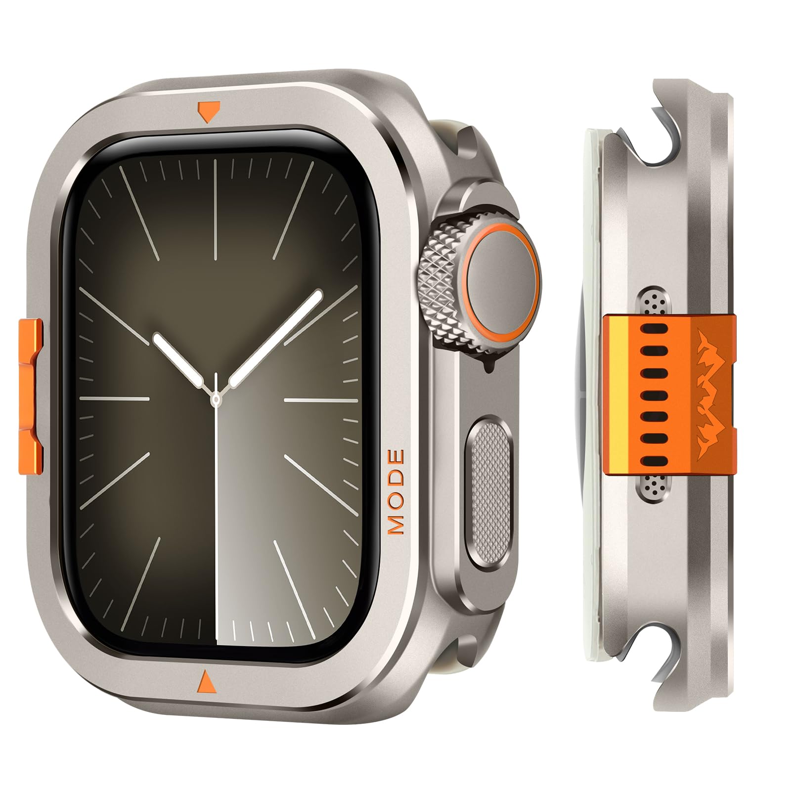 Metal Bumper Cover Compatible with Apple Watch Series 9/8/7 Case 45mm, [Turn 45mm into Ultra Look] Rugged Shockproof Protector with Back Frame for iWatch 45mm, Titanium Titanium 45mm