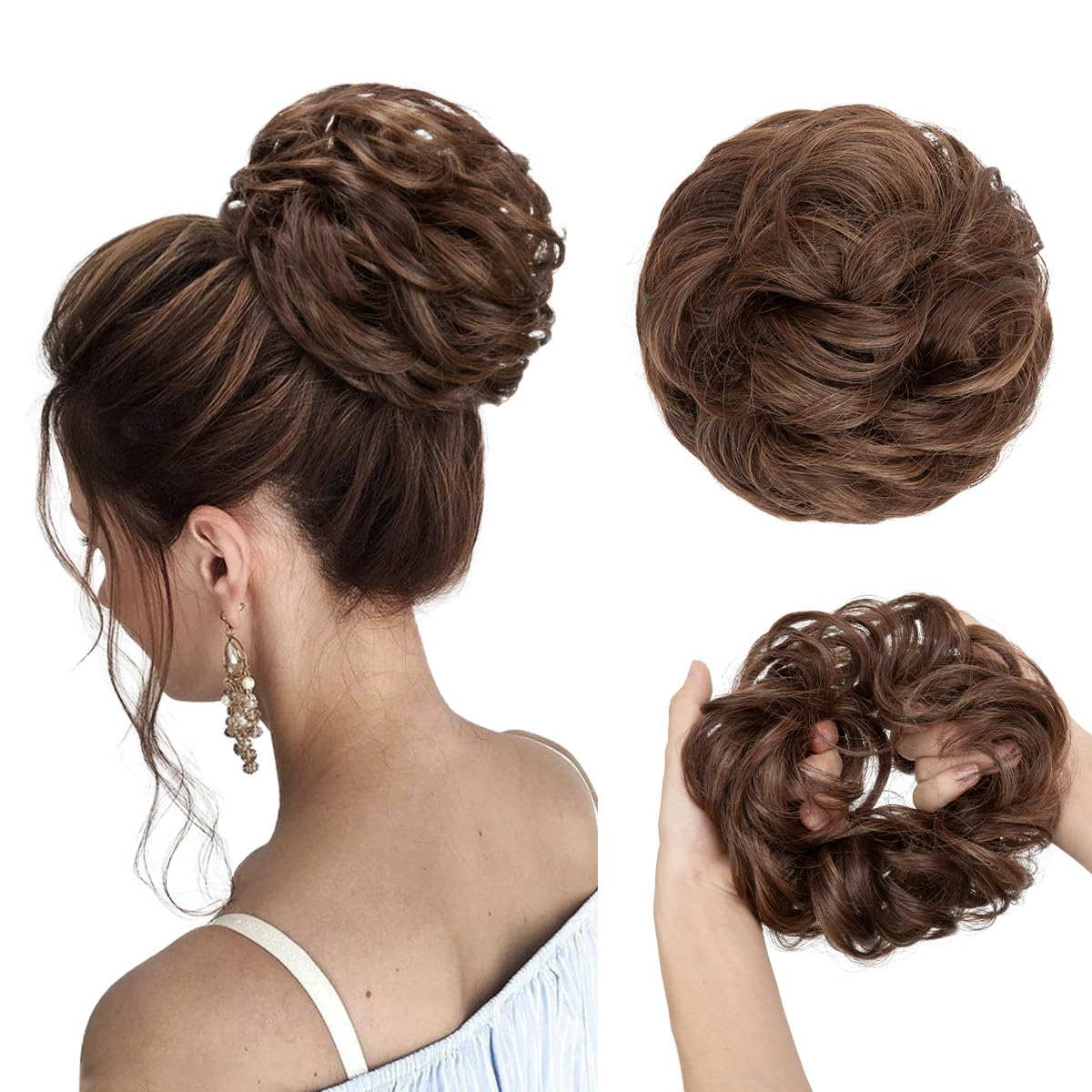 SARLA Messy Bun Hair Piece for Womens Synthetic Scrunchies Buns Extension Hairpieces Updo Pony Tail Chocolate Multi