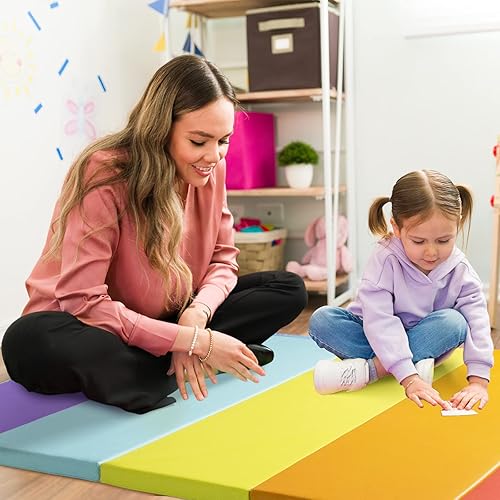 Miniatura 7 de Kangaroo Hoppers Colchonetas de gimnasia para niños, tapete plegable de gimnasio con asas de transporte para jugar actividades en casa
