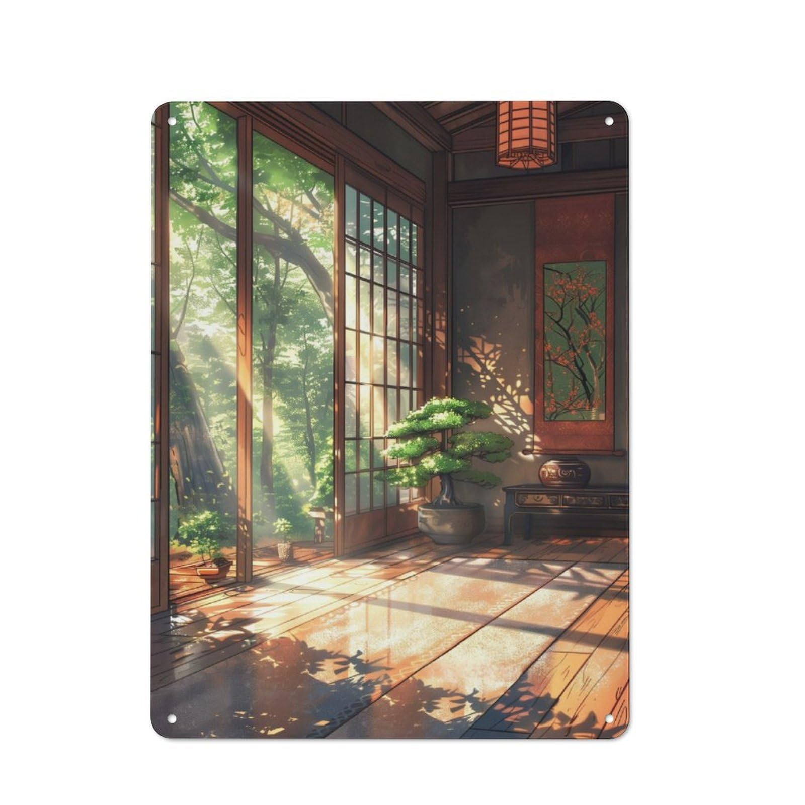 Junmoney Japanese House In Forest Distressed Look Decorative Tin Sign 40X30cm, Retro Room Decor For Lounge, Study, Pub Or Wall Gallery