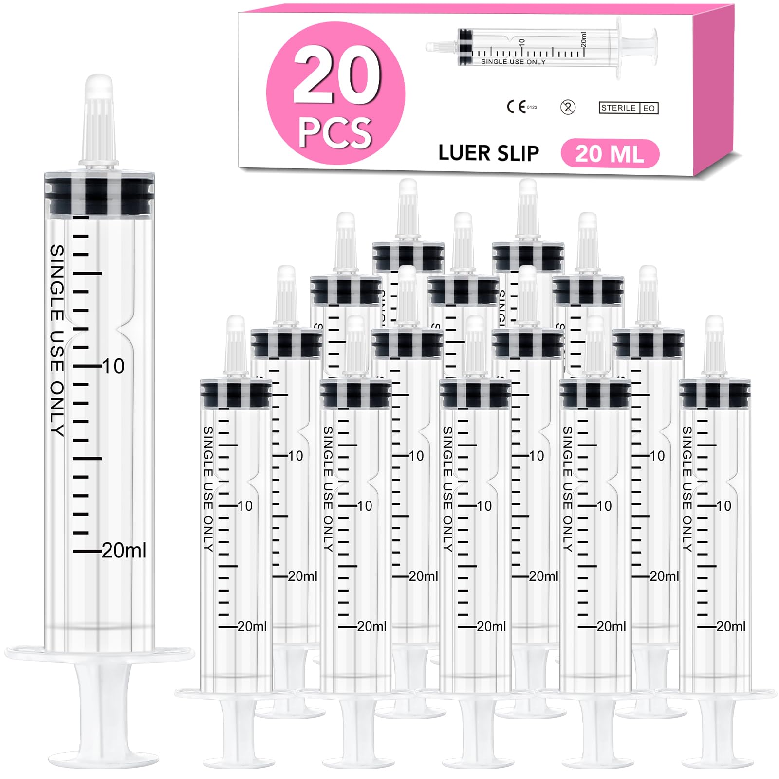 20 PCS 20ml Oral Syringe With Cap, Plastic Syringe without Needle for Medicine Dropper, Liquid Measuring, Handicrafts, Individually Sealed, Luer Slip