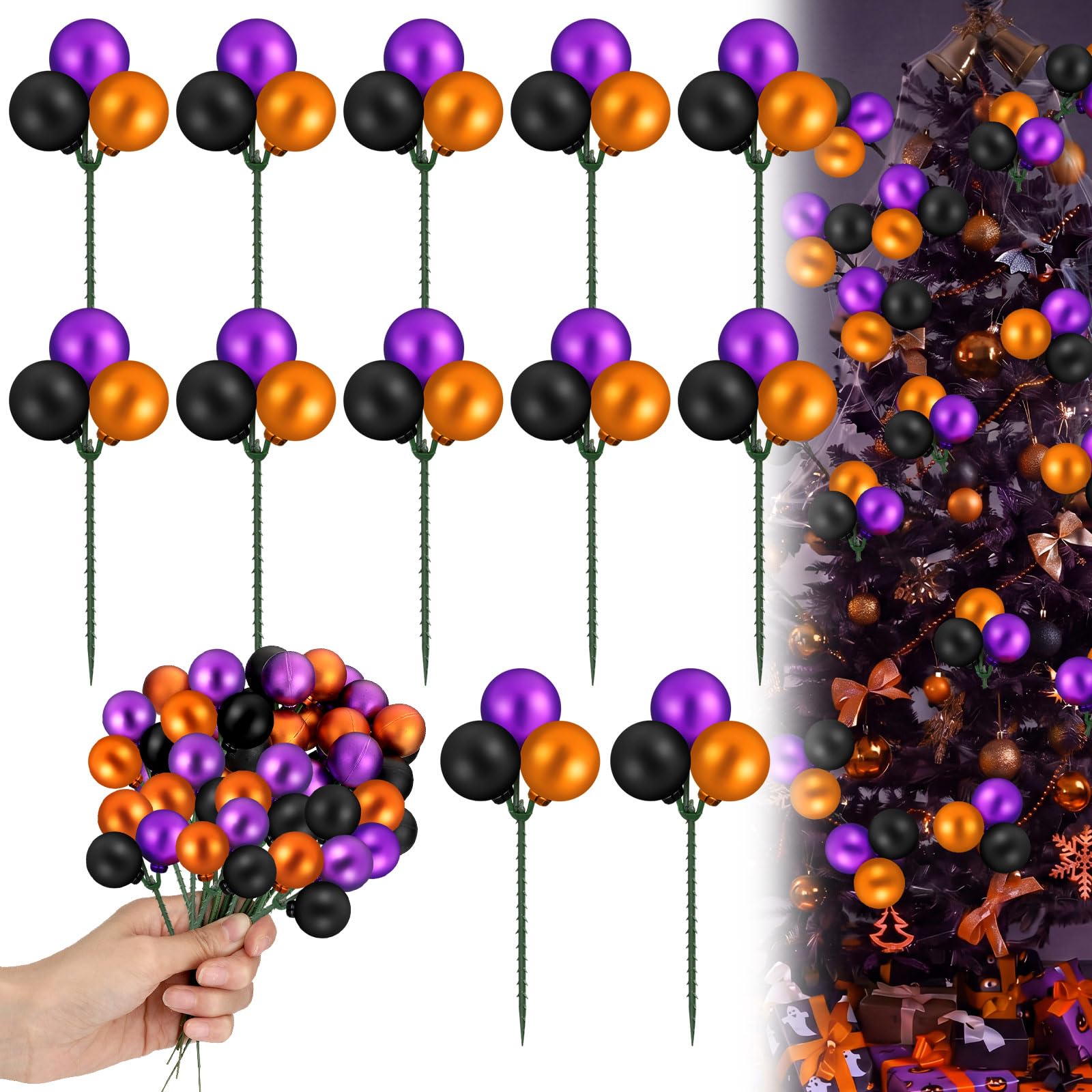 Syhood 12 Sets 7.9 Inch Halloween Ball Picks Decor, Purple Orange Black