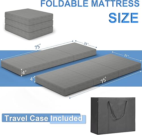 Miniatura 3 de Elevens Colchón plegable de camping para adultos, niños, cama portátil de espuma de 4 pulgadas para tienda de campaña, viajes, invitados