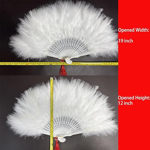 Miniatura 3 de Happy Feather Handheld Marabou Feather Fan, 1920s Vintage Style Flapper Hand Fan for Costume Party and Dancing-WHITE