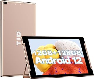 10.1 inch Tablet, Android 12 Tablets with Stand, 12GB RAM 128GB ROM (512GB Expandable Storage), HD IPS Screen, 2.0MP Front Camera, 8.0MP Rear Camera, Wi-Fi, Bluetooth, Google GMS Tablet (Gold)
