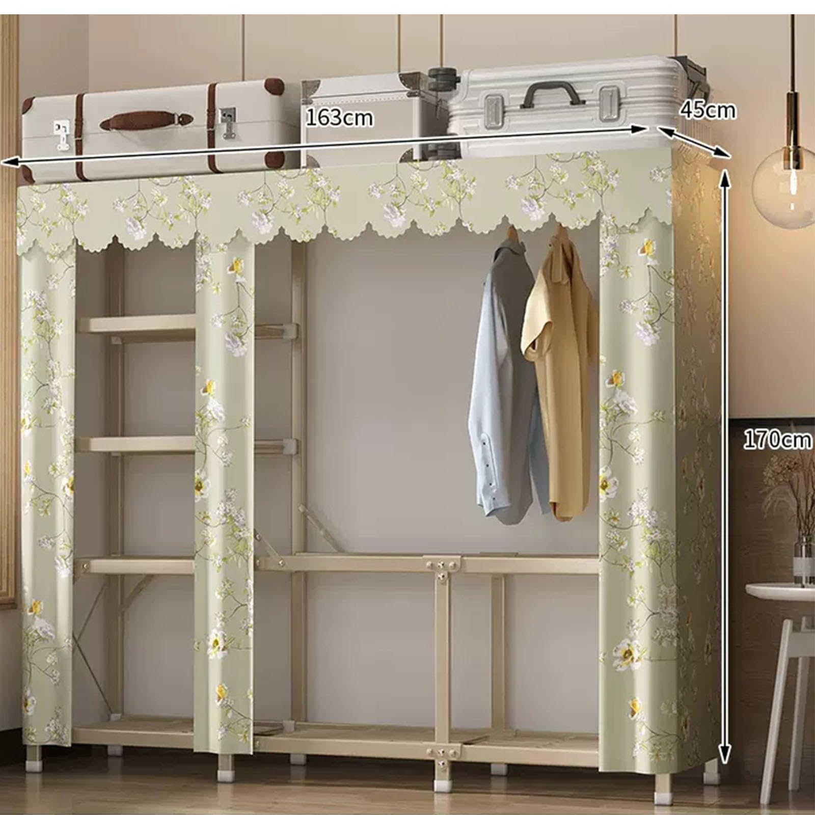 Kleiderschrank, Kleiderschrank aus Segeltuch, tragbare Kleiderschrankregale, faltbarer Schrank mit Kleiderstange und Stoffbezug, Schrank für Schlafzimmer, B-163 x 45 x 170 cm