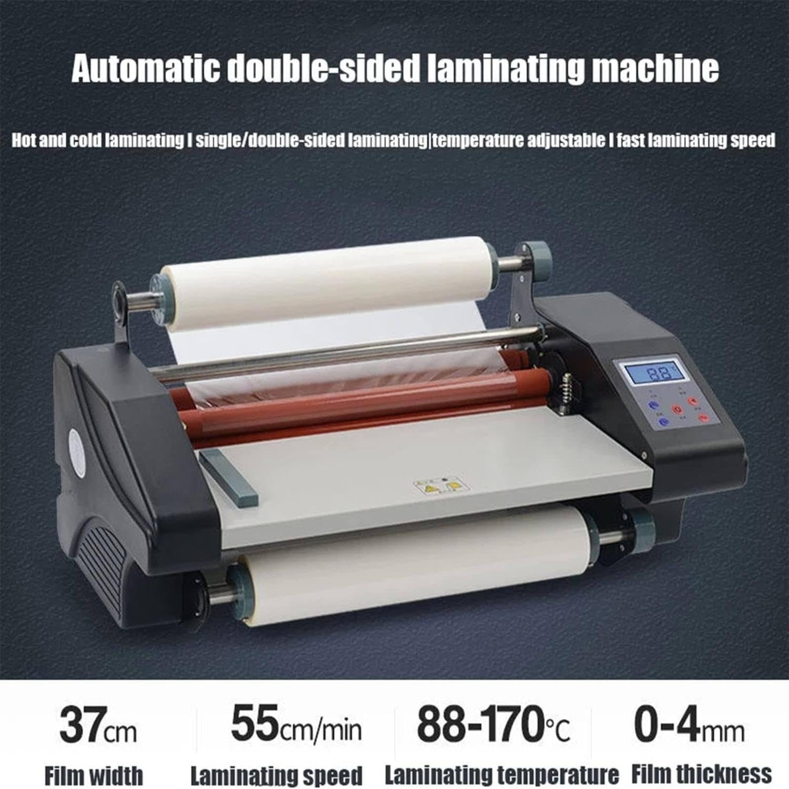 Plastificatrice da 800 W, Rullo Termico Caldo/Freddo con Temperatura Regolabile da 88 a 170℃, velocità di plastificazione di 55 cm/min, per casa e Ufficio.
