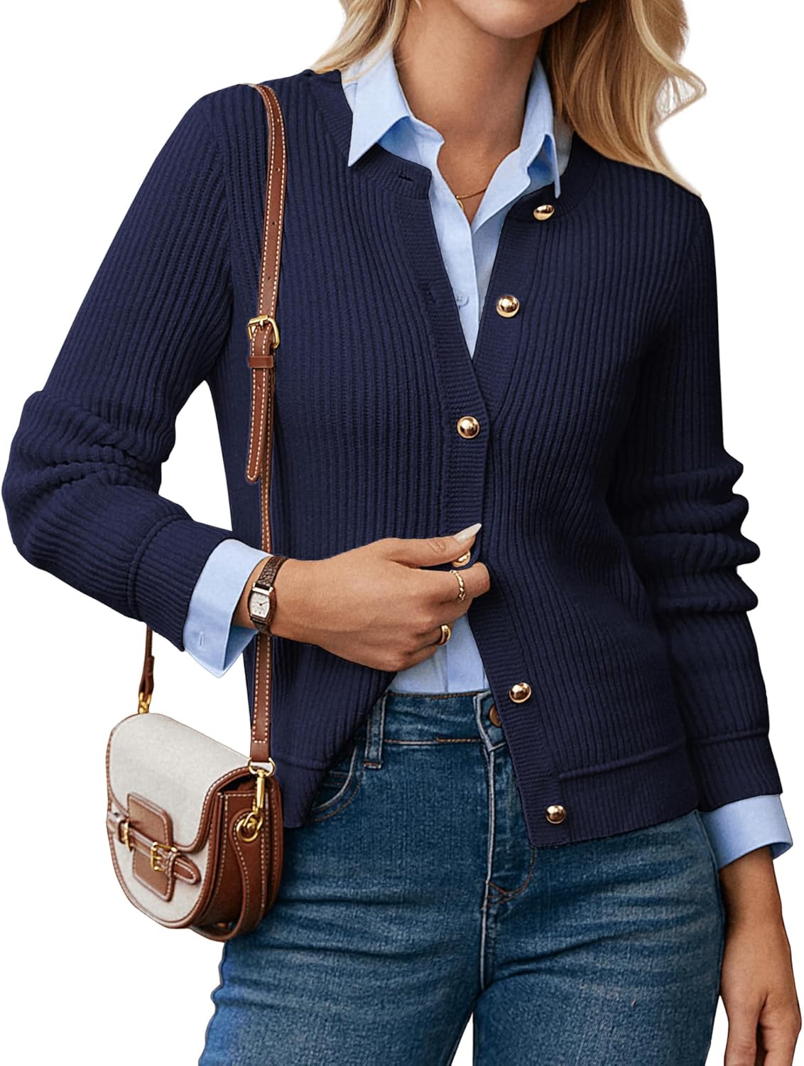 GRACE KARIN Knit Cardigan Sweaters for Women Long Sleeve Ribbed Button Up Sweater 2026 Spring Casual Jacket