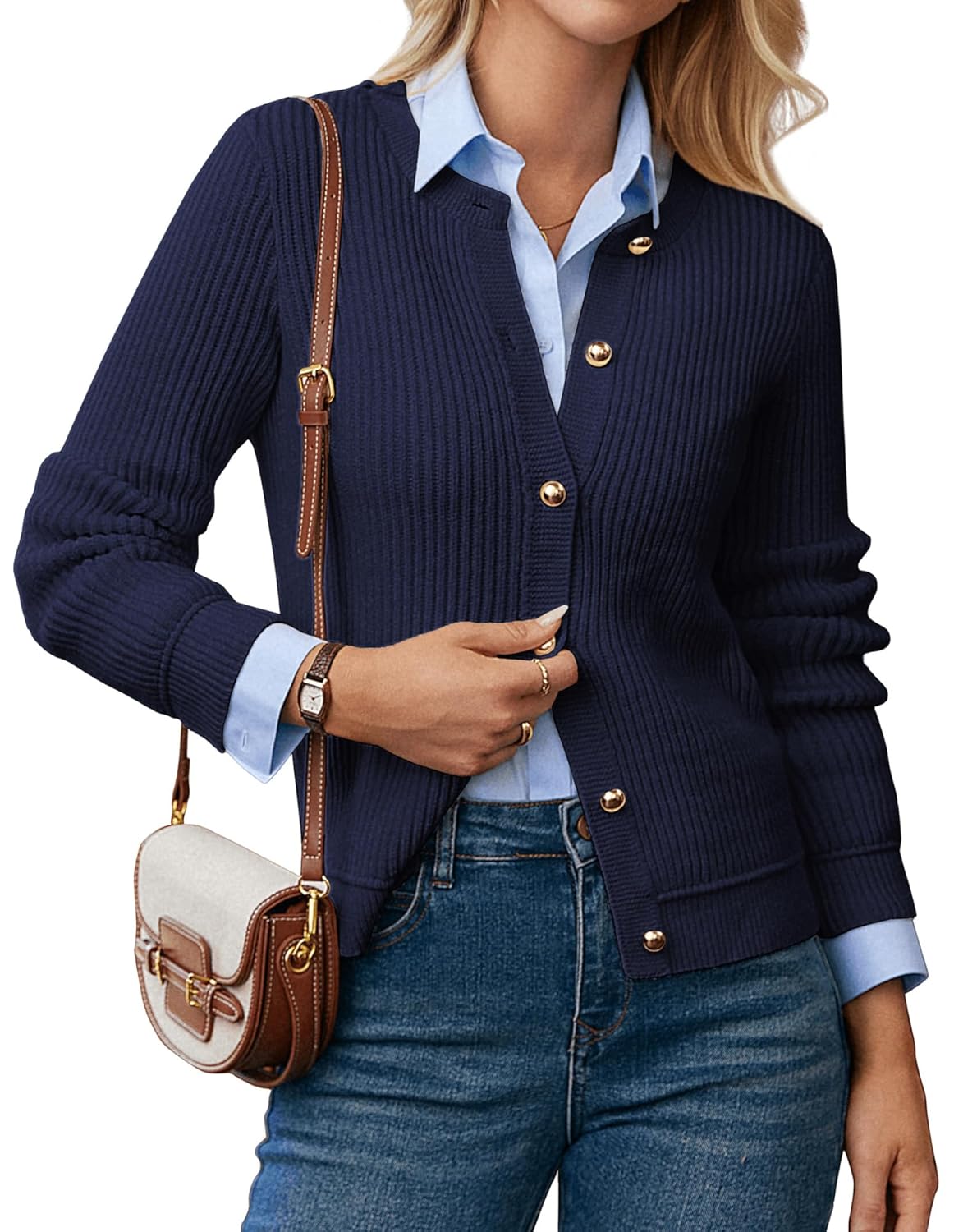 GRACE KARIN Knit Cardigan Sweaters for Women Long Sleeve Ribbed Button Up Sweater 2025 Fall Casual Jacket