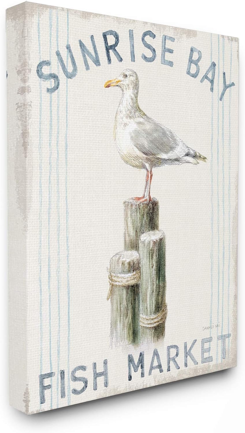 Stupell Industries Fish Market Sea Gull Bird Animal Beach Ocean Design Canvas Wall Art, Multi-Color