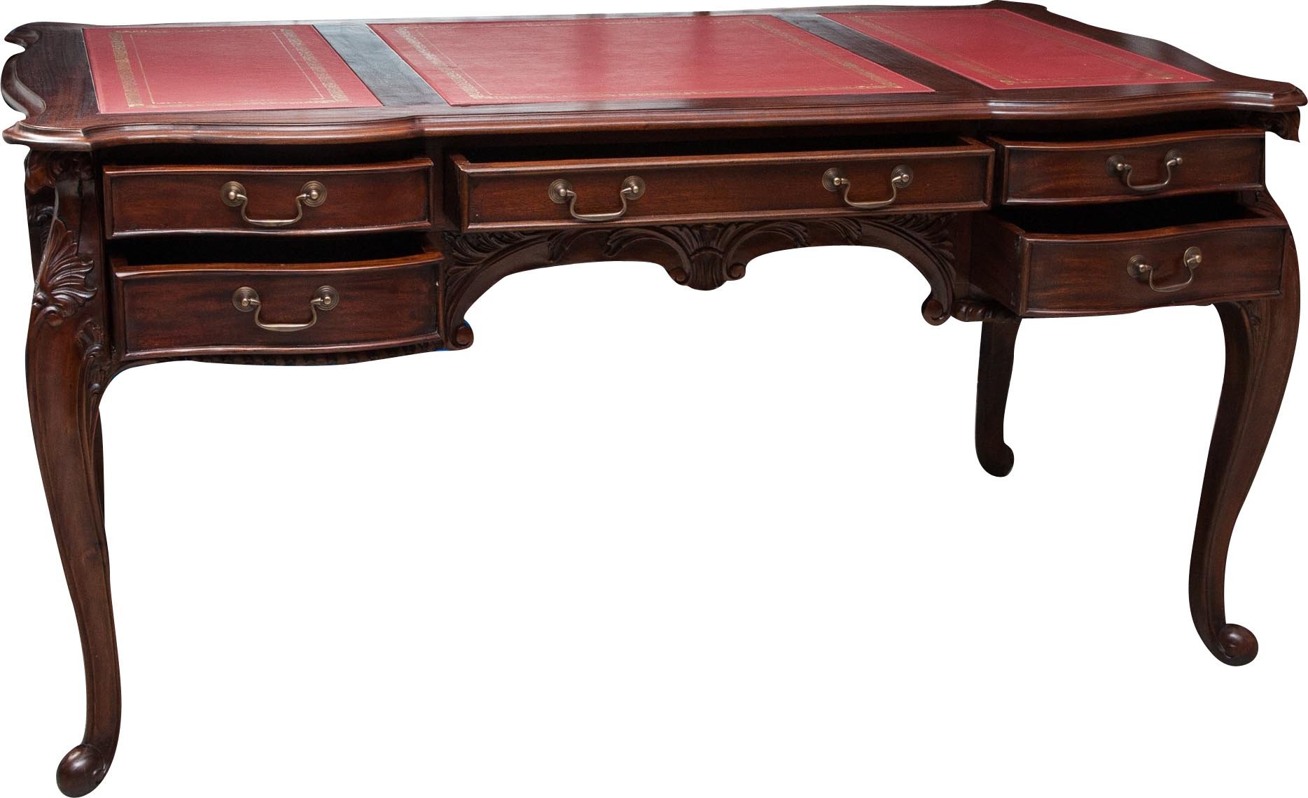Biscottini Scrittoio in legno e pelle vintage 150x83x75 cm - Scrivania con cassetti - Scrittoio antico in legno - Scrivanie classiche per studio e camera da letto - Tavolo da lavoro per Computer