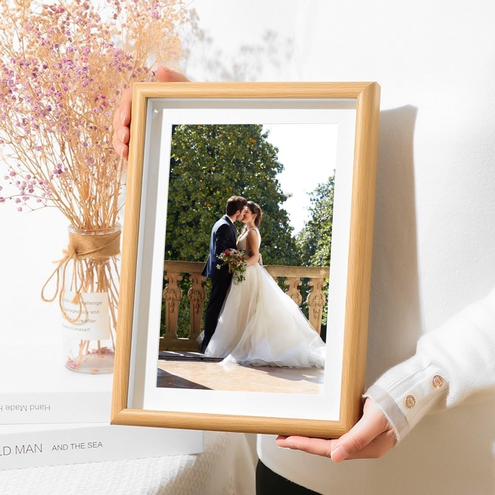 Picture Frame Square, ramka na zdjęcia, 20 x 20 cm, kolor dębu, do postawienia na stole ze szkła, dla mamy, przyjaciółki, na prezent