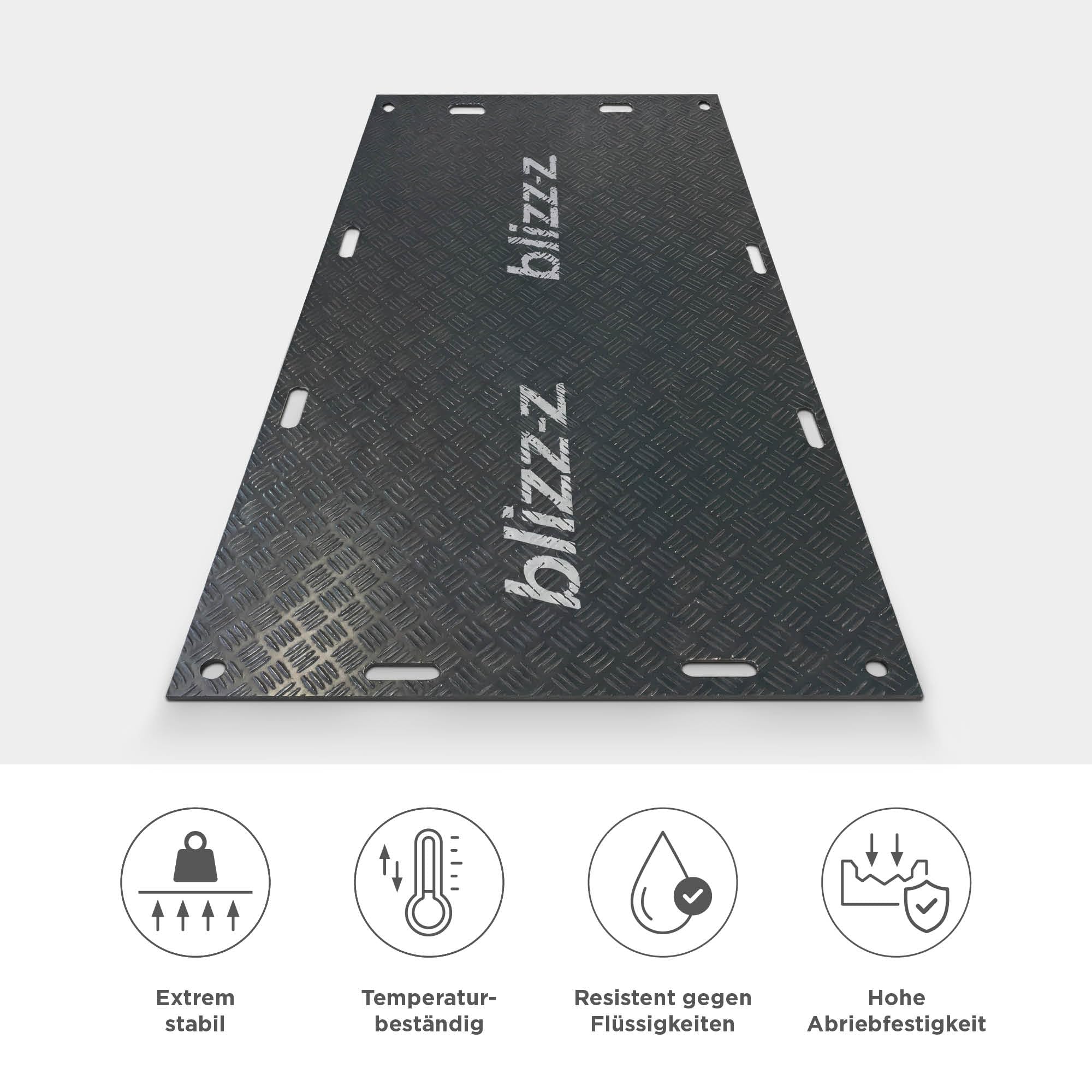 blizz-z Bodenschutzplatte flex Maße: 1,2 x 2,4 m x 12 mm (4 Stück) | Baggermatraze, Überfahrplatten bis 20 Tonnen Last | für Baustellen, Gärten, Events | Made in EU