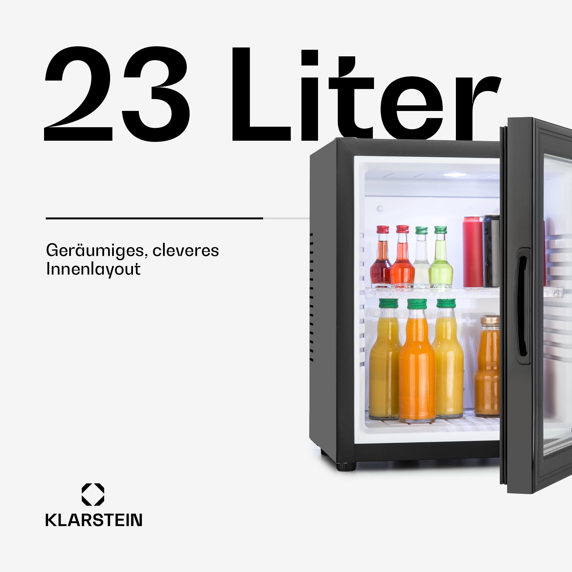 Klarstein Mini Kühlschrank mit Glastüre 23L 5-15°C, leise, verstellbare Ablagen