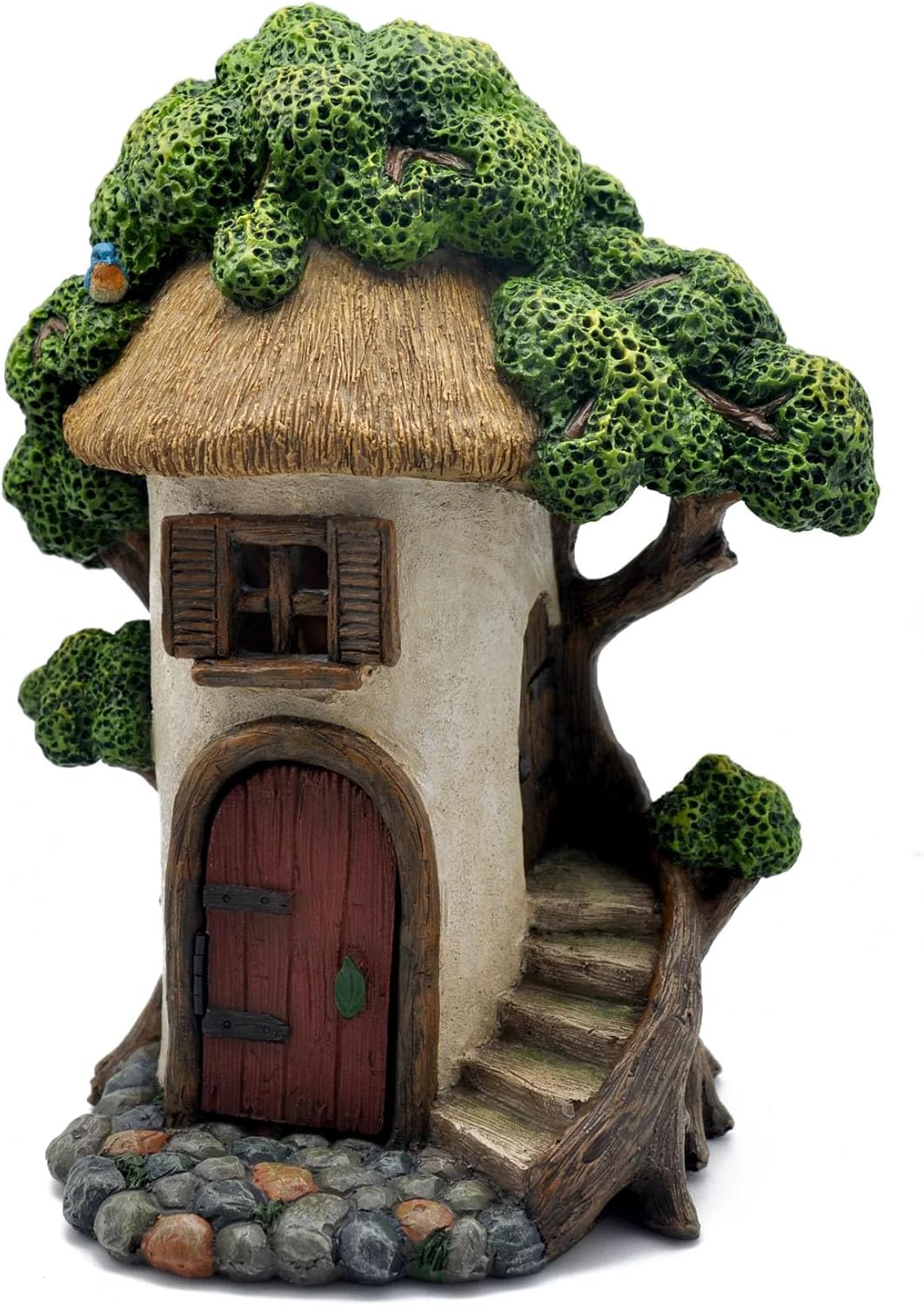 Marshall Home & Garden Fairy Lodge Building Red Door - Multicolor Resin Miniature Figurine for Fairy Garden, 4 x 1 Inch, MG518