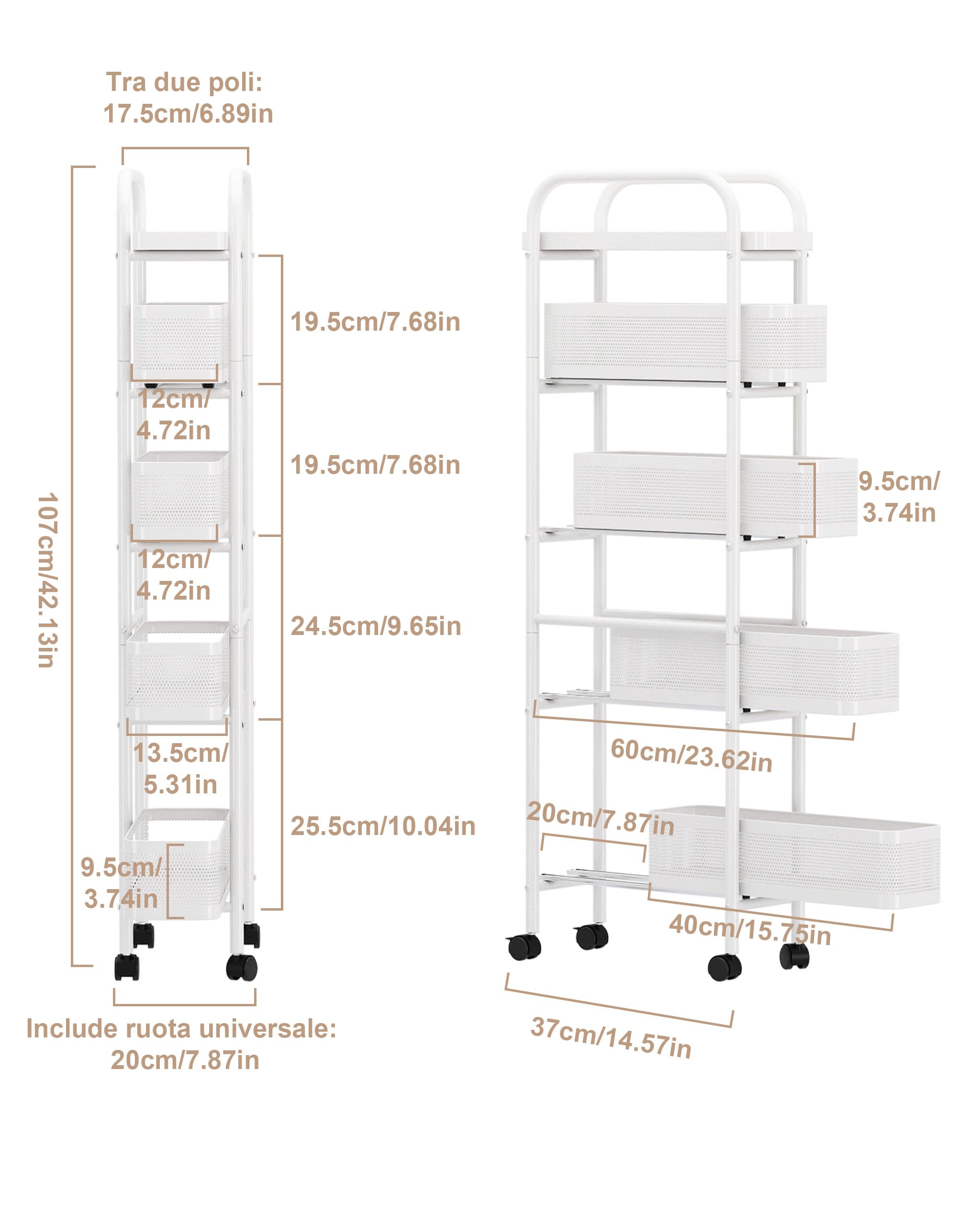 UMDONX Carrello Stretto in Metallo a 5 Livelli