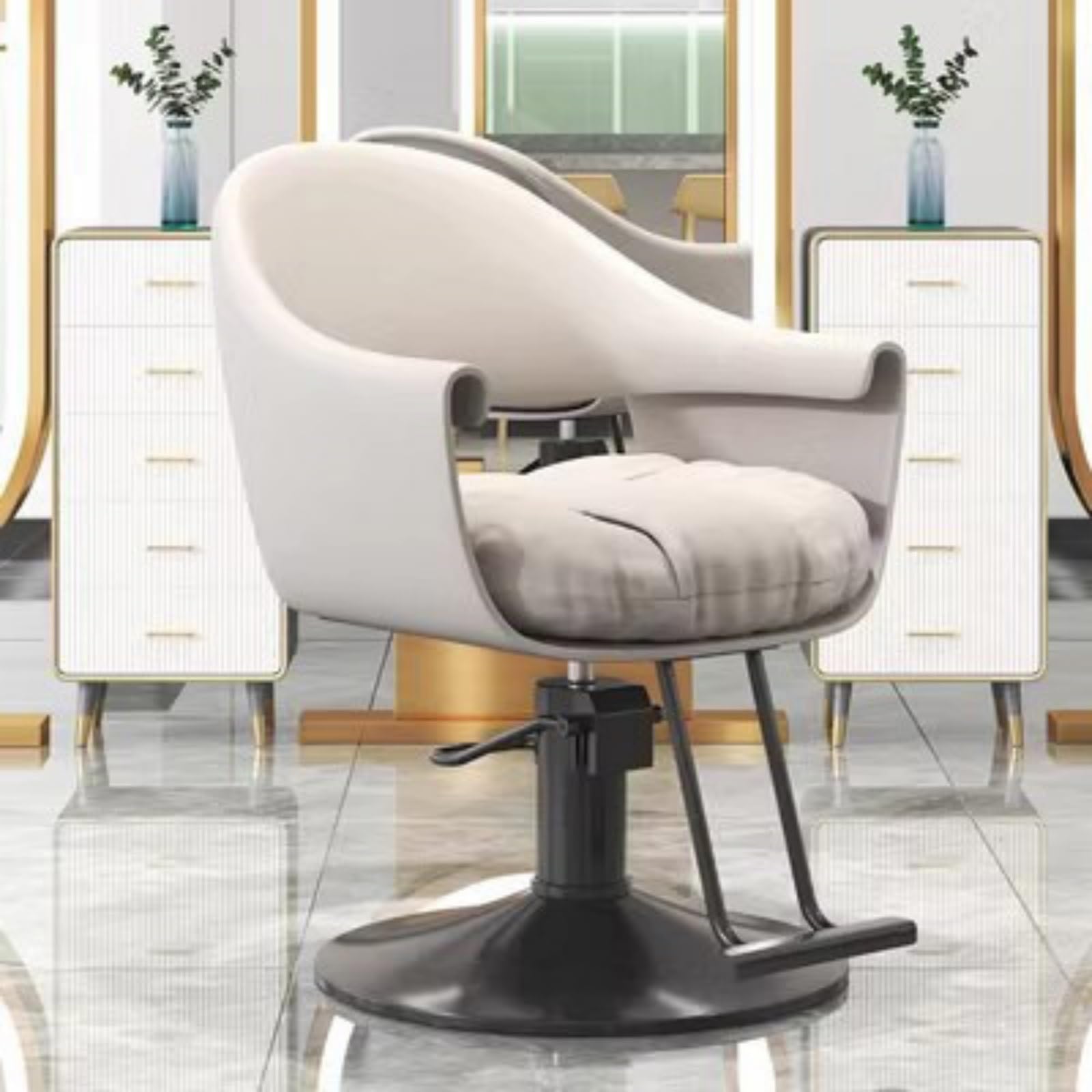 Sillas de barbero, Silla de peluquería hidráulica Ajustable con reposapiés, rotación de 360°, Silla de Belleza para barbería, SPA, Estudio de Tatuajes - Gris y Blanco