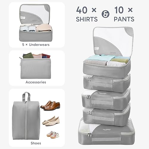 Miniatura 4 de Juego de 10 cubos de embalaje duraderos para maletas, OlarHike Essentials para viajes, costuras antidesgarros mejoradas, organizadores de equipaje