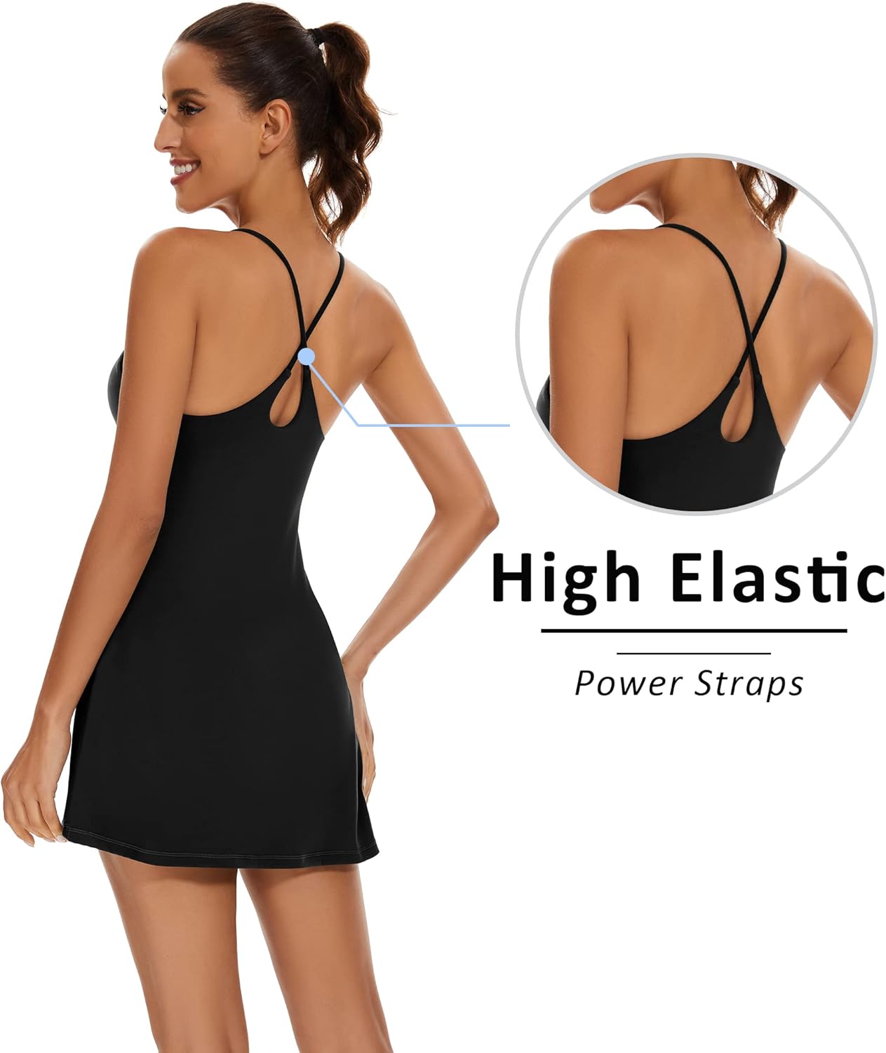 OVRUNS Women's Tennis Dress Built-in Bra & Shorts Exercise Workout Golf Athletic Dress with Pockets - Image 4