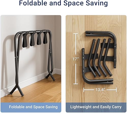 Miniatura 4 de Jsluiiys Portaequipajes, paquete de 2, soporte plegable para maleta, soporte de equipaje plegable tipo X, soporte de equipaje negro resistente,