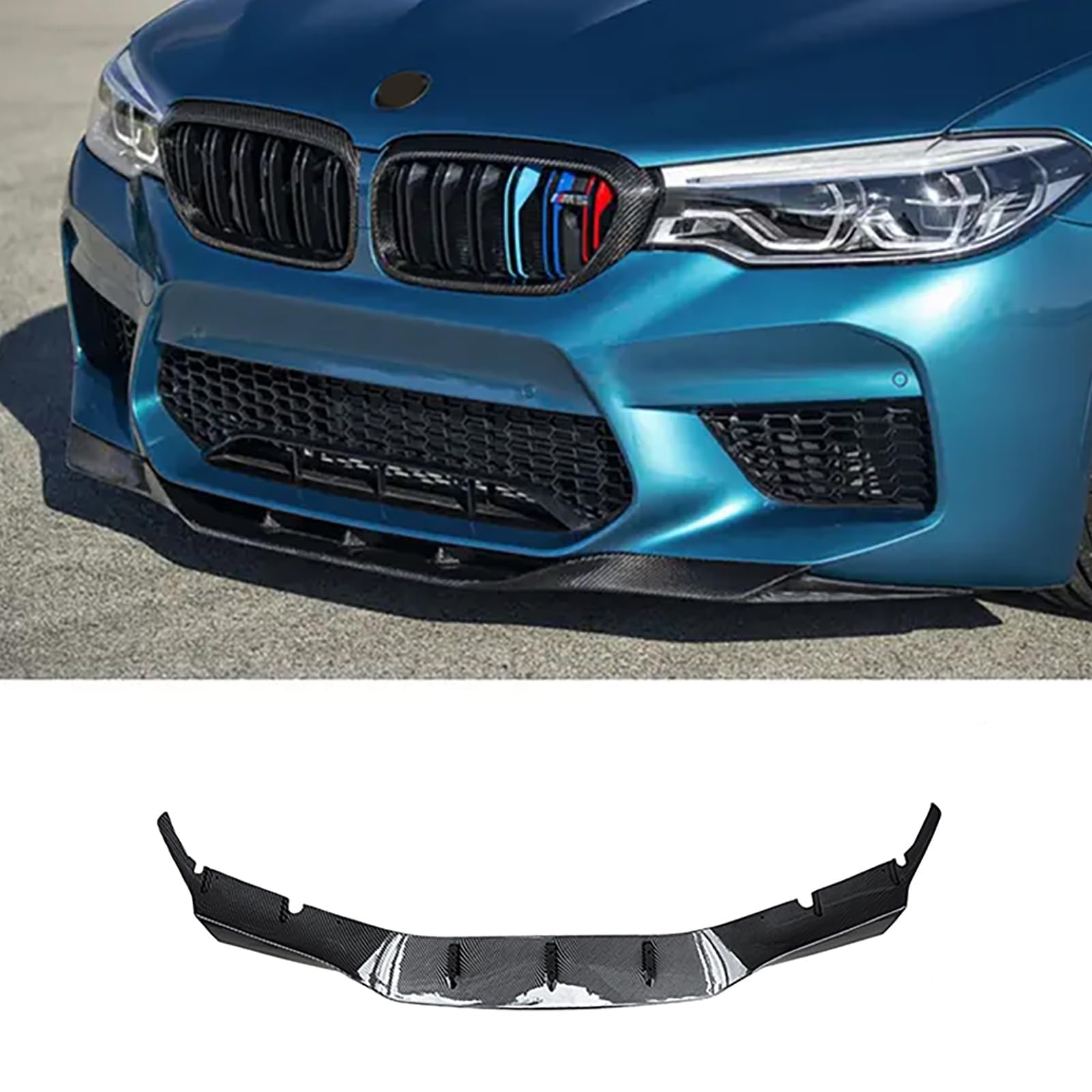 YOUNGERCAR Front Bumper Lip Fit for 2018-2020 BMW F90 M5 R Style ABS Carbon Fiber Painted Front Spoiler Lip Splitter Bumper 3 Pieces