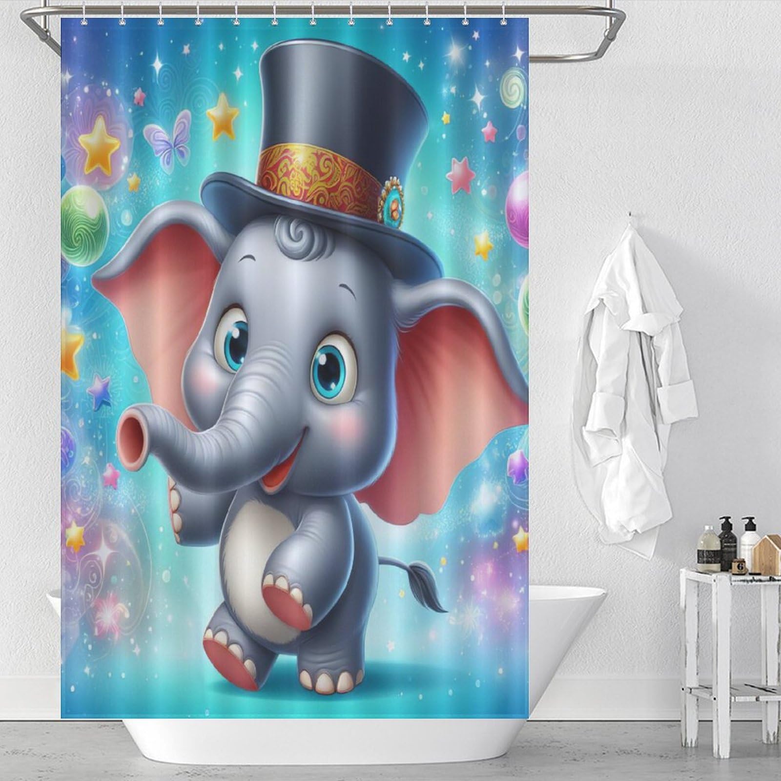 Rideau de douche éléphant anti-éclaboussures en polyester lavable 122x183