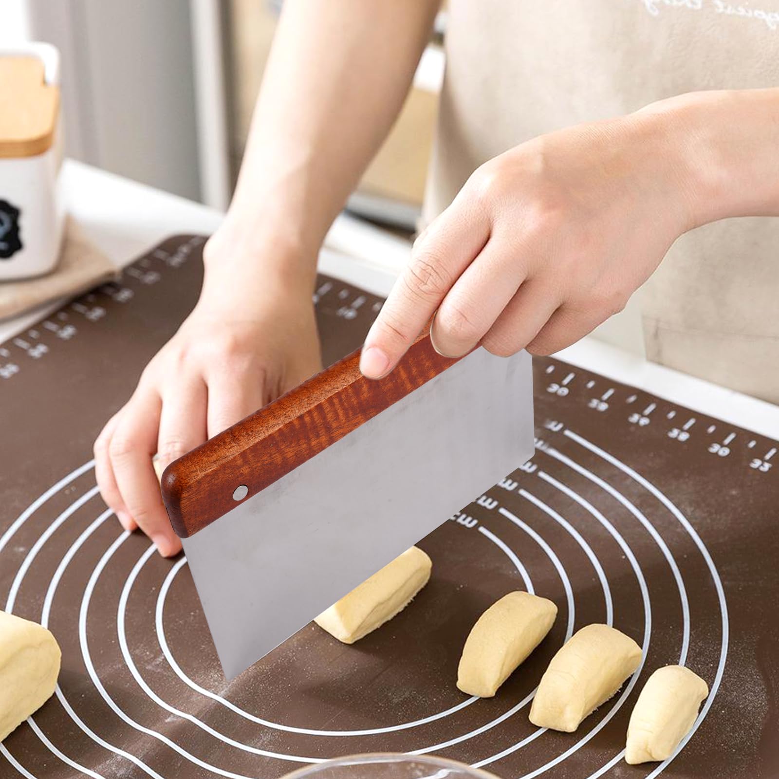 DONQL 2 Pièces Corne Patisserie, Coupe Pâte Boulangerie Avec PoignéE En Bois, Coupe Pate Acier Avec Échelle, Coupe-pizza Carré En Acier Inoxydable, Racloir Patisserie Pour Pain, Pizza