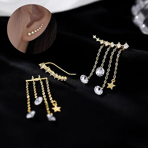Miniatura 3 de 2 aretes de oruga para mujer, aretes de plata con borlas, aretes colgantes de estrella de luna, regalo de joyería para niñas