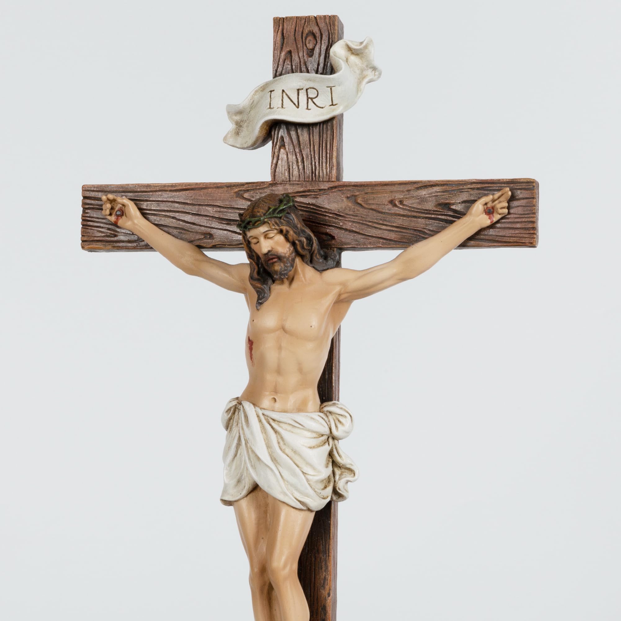 Grace4Joy Stehendes Kruzifix, katholisch, 36,7 cm, Kreuz: Jesus Christus, Tischstehendes Kreuz mit Rosenverzierung, handbemalt, Heim-Altar-Dekor