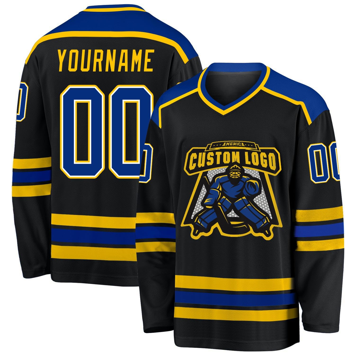 Custom Name Number White Black-Orange Hockey Jersey, Personalized Team V-Neck Sports Hockey Jersey for Men Women Youth