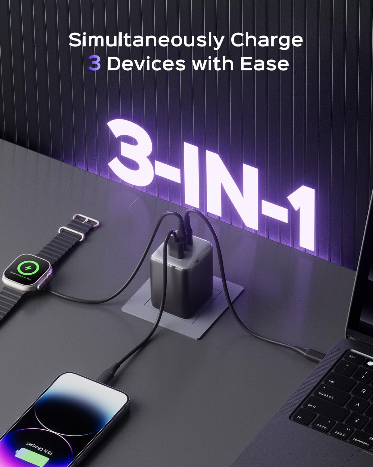 Close-up of the wegear 100W USB C Charger Block's ports