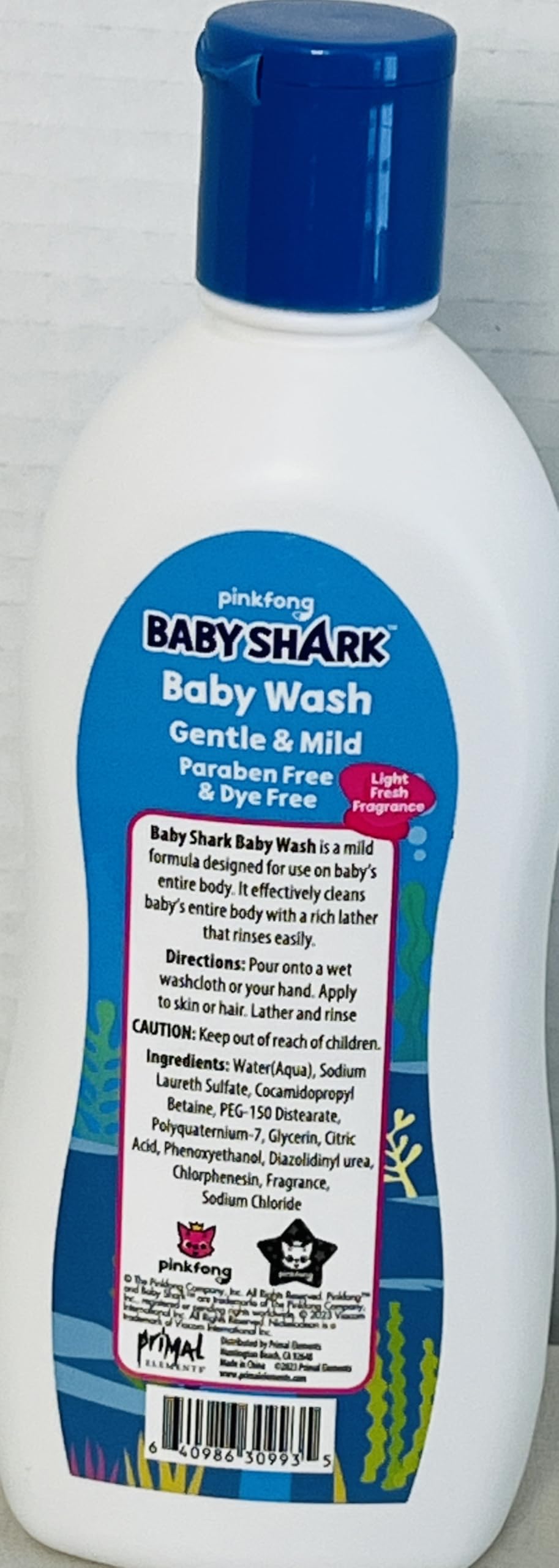 The Cartoon Character of a baby Shark Gentle Baby Wash makes it fun for kids, Light Fresh Fragrance, Paraben Free, 10 fl oz