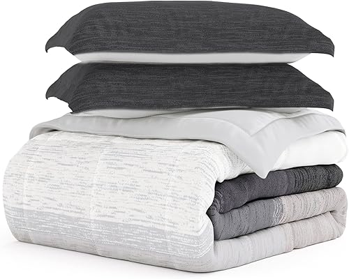 Miniatura 3 de Merit Linens Juego de edredón reversible de plumón alternativo color gris degradado, extra suave, para todas las estaciones, lavable a máquina y