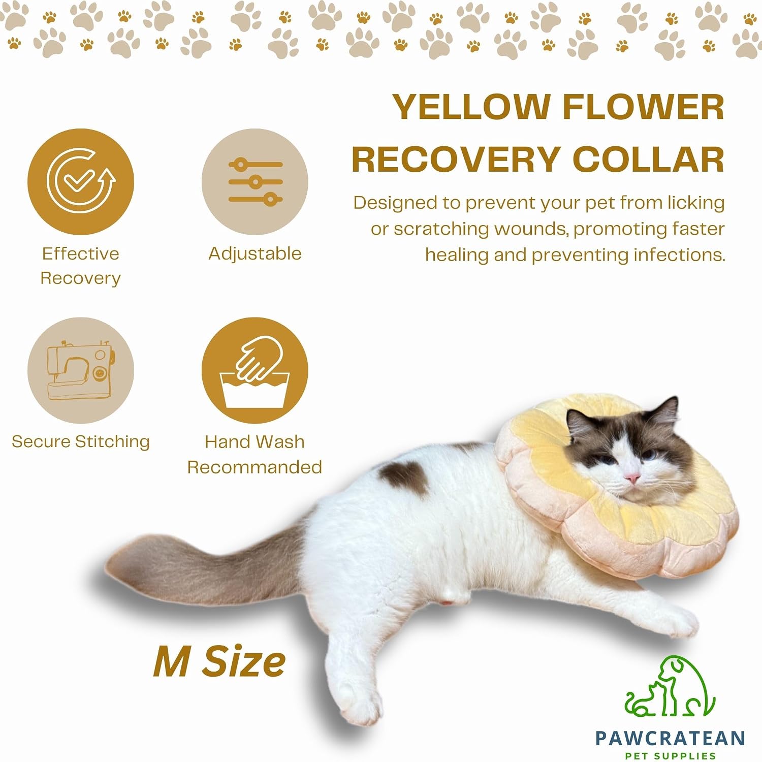Adjustable Comfy Flower Style Elizabeth Collar for Cats Puppies Soft Recovery Cone Pet Protective Neck Collar (Yellow, Small)
