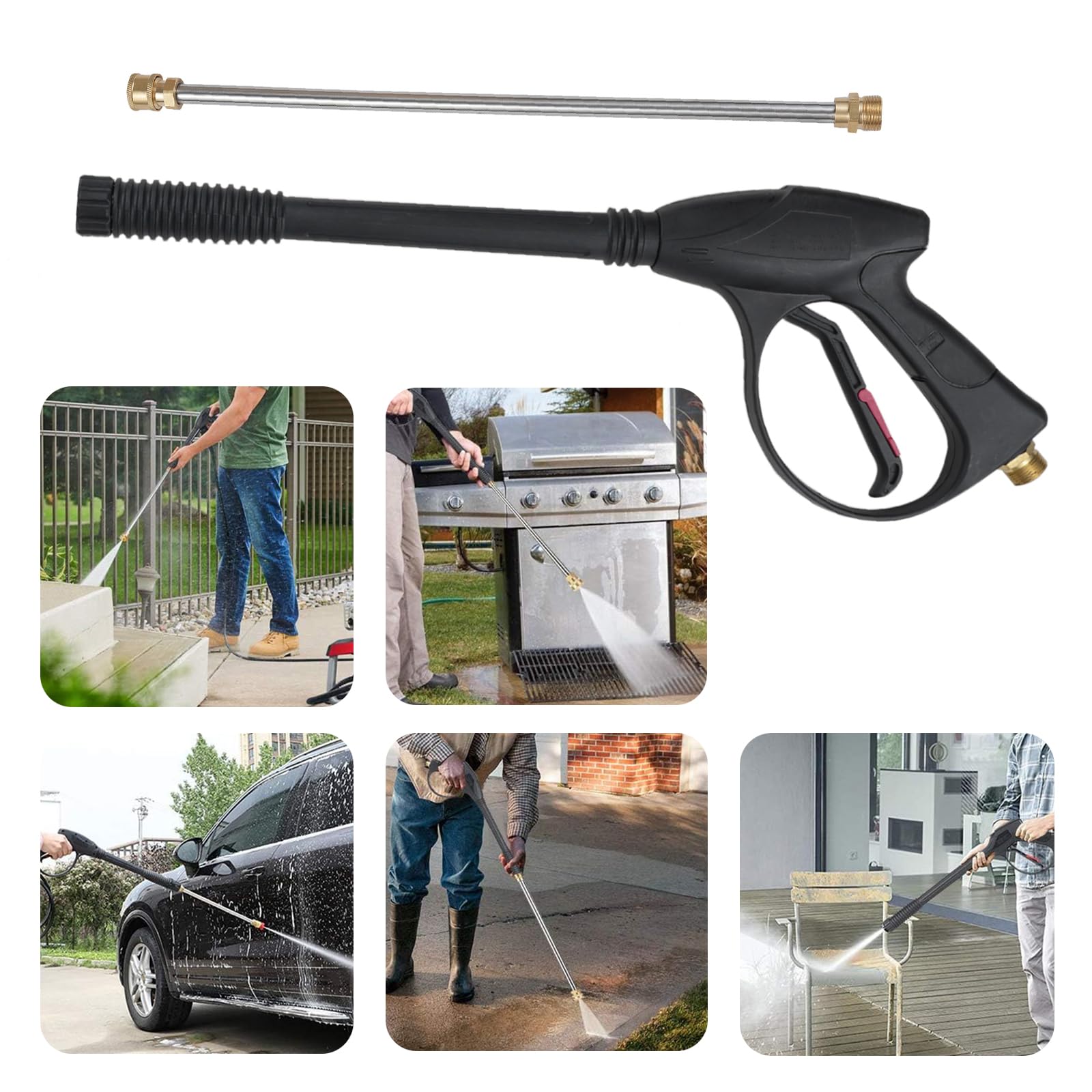 Shkalacar Pistola de alta presión de 5800 PSI (máx. 40 MPa), pistola de alta presión con juego de manguera M22 de 66 cm/26 pulgadas, conexión rápida de 1/4 pulgadas, 5 puntas de boquilla de colores