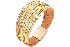 Leather Wrap Bracelets for Women - Premium Bohemian Leopard Multi-Layer Crystal Beads Cuff Bracelet Jewelry