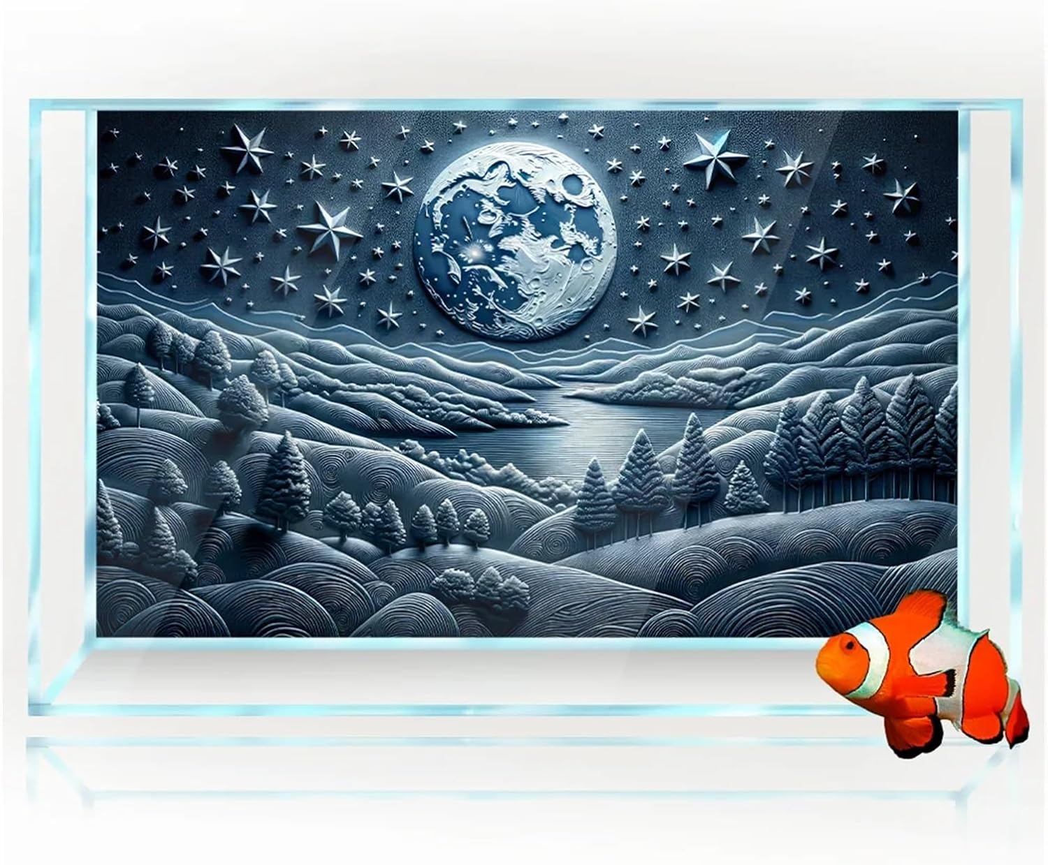 Aquarium Background Sticker Star and Moon Relief Poster Decoration Fish Tanks Reptile Habitat(90x60cm 36x24in)