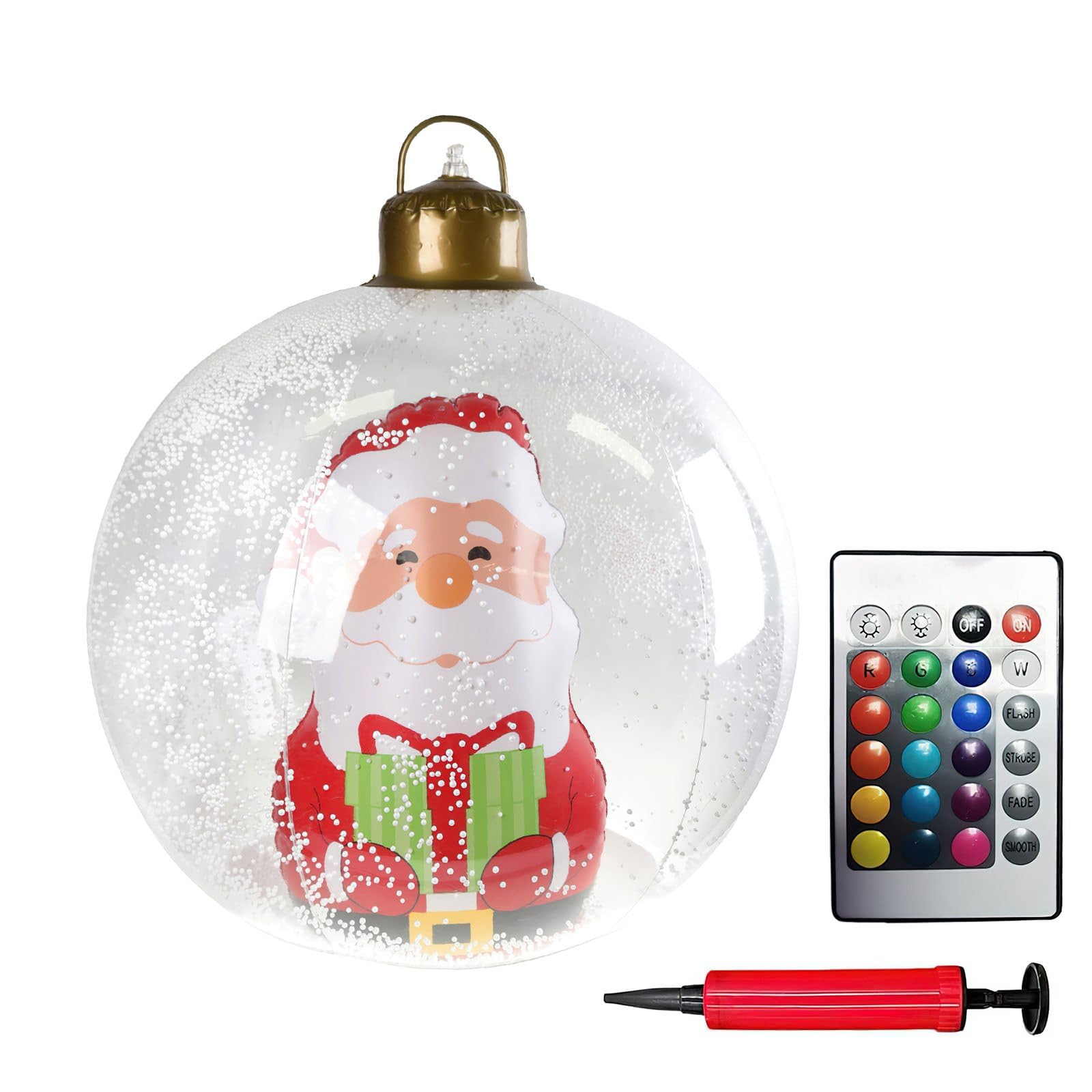24 Inch Inflatable Christmas Bauble - Led Light-Up Giant Xmas Decoration With Remote, Outdoor Yard Decor For Christmas,Base Weatherproof Outdoor Reusable Inflatable Christma Balls (A)