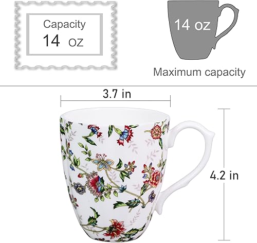 Miniatura 3 de Taza floral de porcelana de 14 onzas, tazas de café con flores, tazas de café con flores para mujeres y hombres, regalos de cumpleaños de Navidad