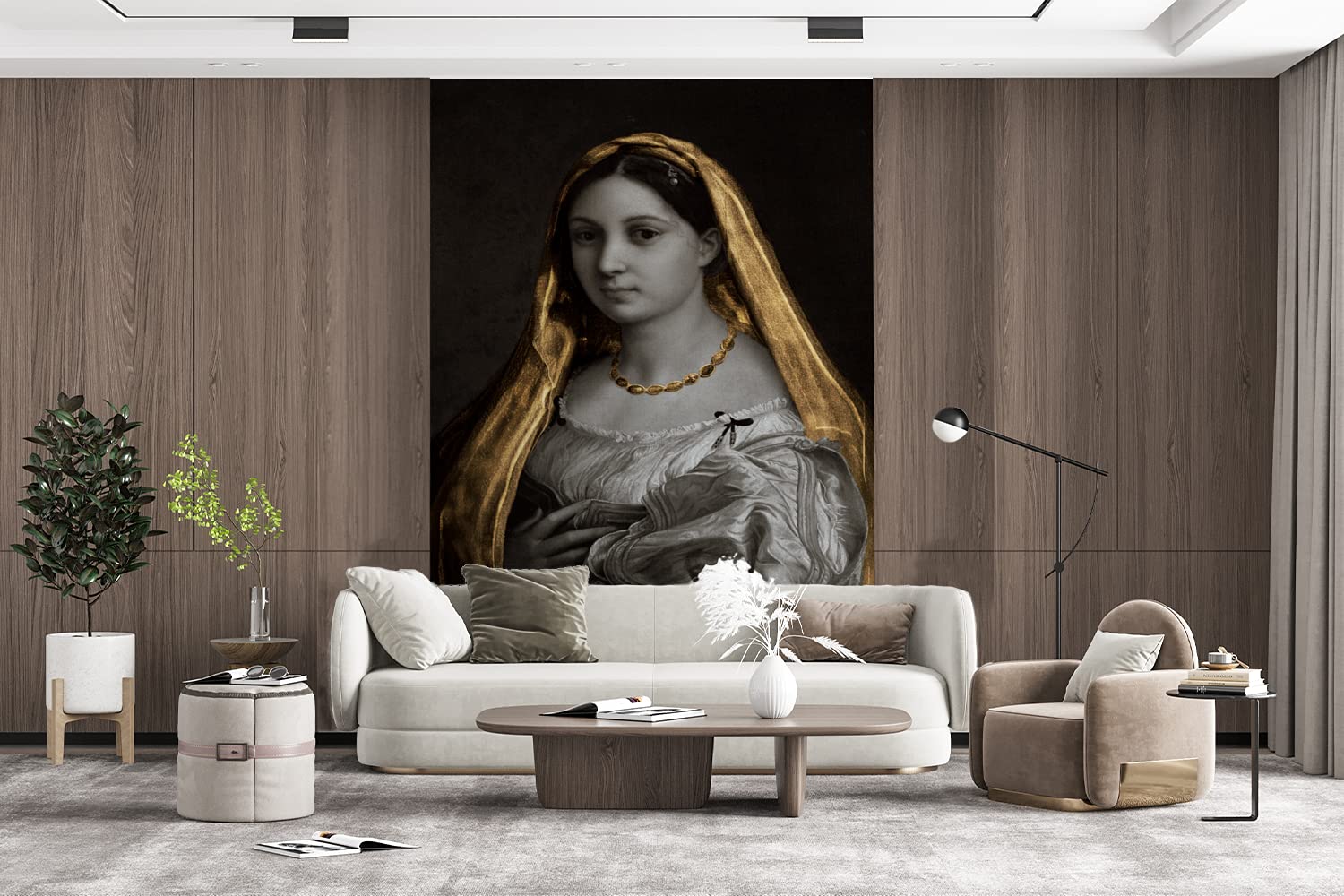 Selbstklebend Tapete Wandpapier Wandaufkleber Fototapete Tapeten Wanddeko 155x240 cm Die verschleierte Frau - Raffaello Sanzio - Gold