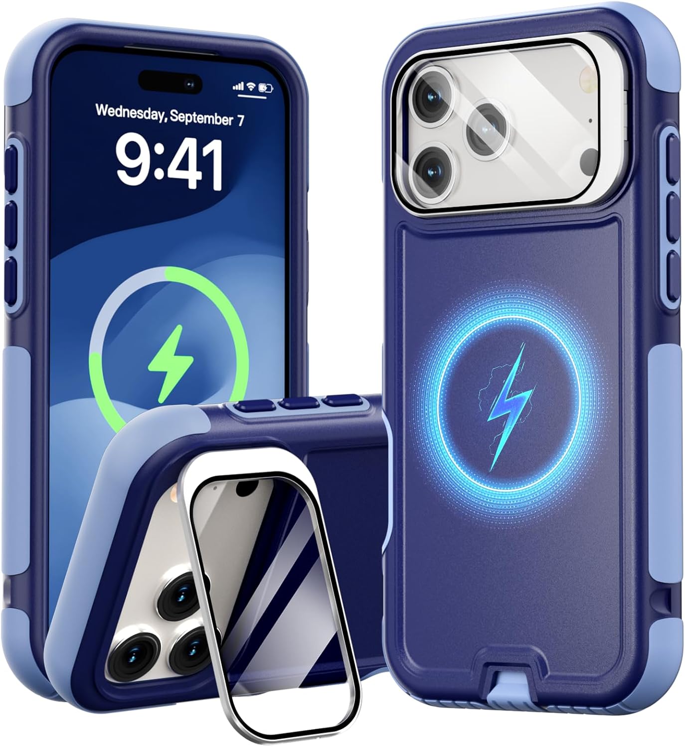 for iPhone 17 Pro Max Case with Stand,Built-in Camera Cover,Compatible with MagSafe,Heavy Duty Shockproof Protection Phone Case,Anti-Drop,Magnetic Dual Layer Protective Cover,6.9"Blue-Purple