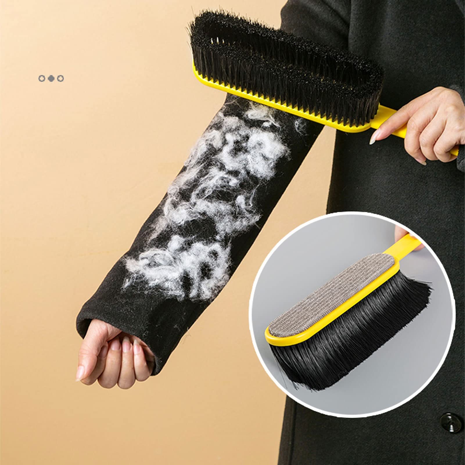 Escoba de mano verde y removedor de pelo de ropa, cepillo de cerdas suaves para sofá, alfombras y mostrador, ideal para eliminar el pelo de mascotas y el polvo fino