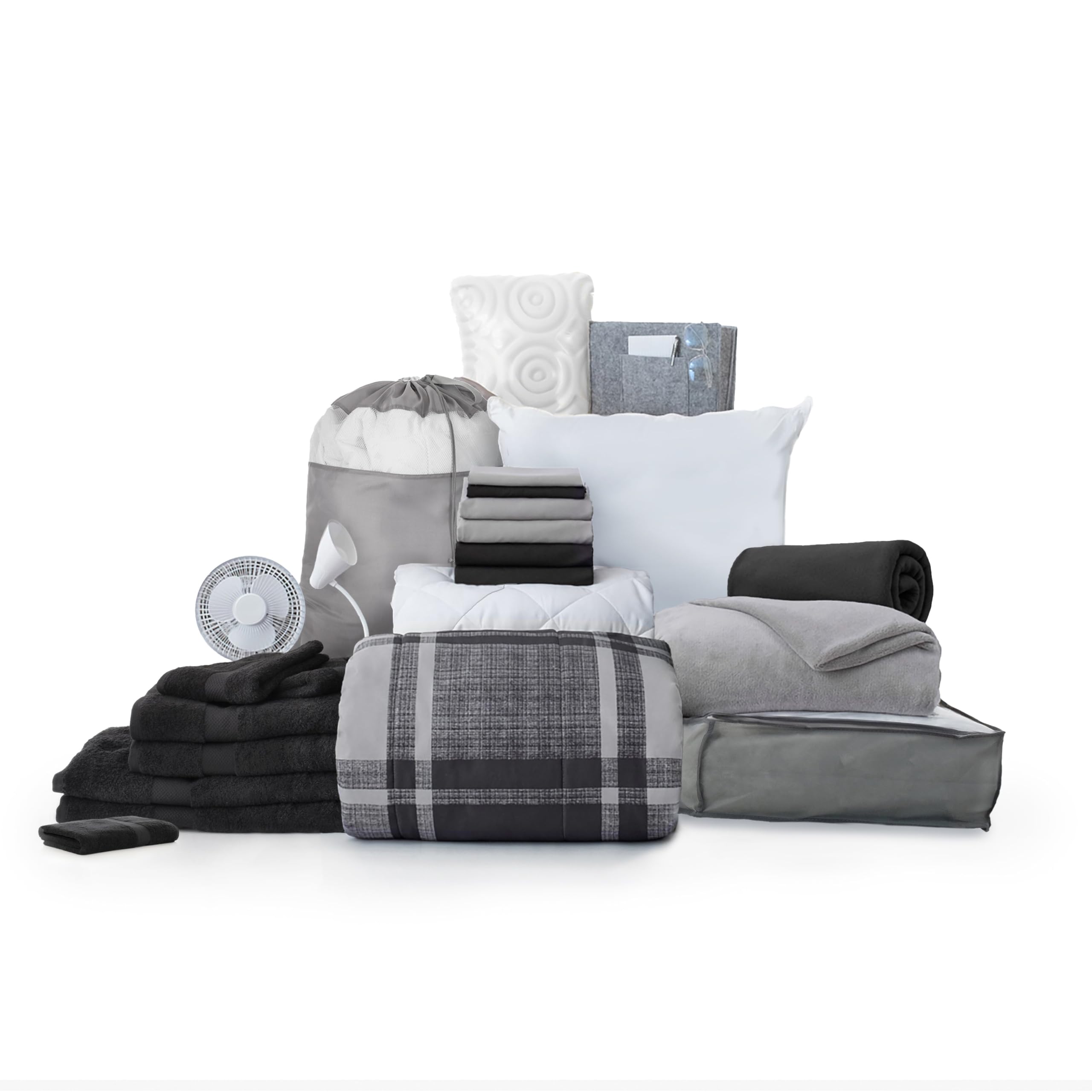 Premium Dorm Essentials Bundle - 27 Piece Twin XL Set | Twin XL | Wonderland Black & Grey | Dorm Essentials | Apartment Essentials | College Essentials | College Dorm Essentials