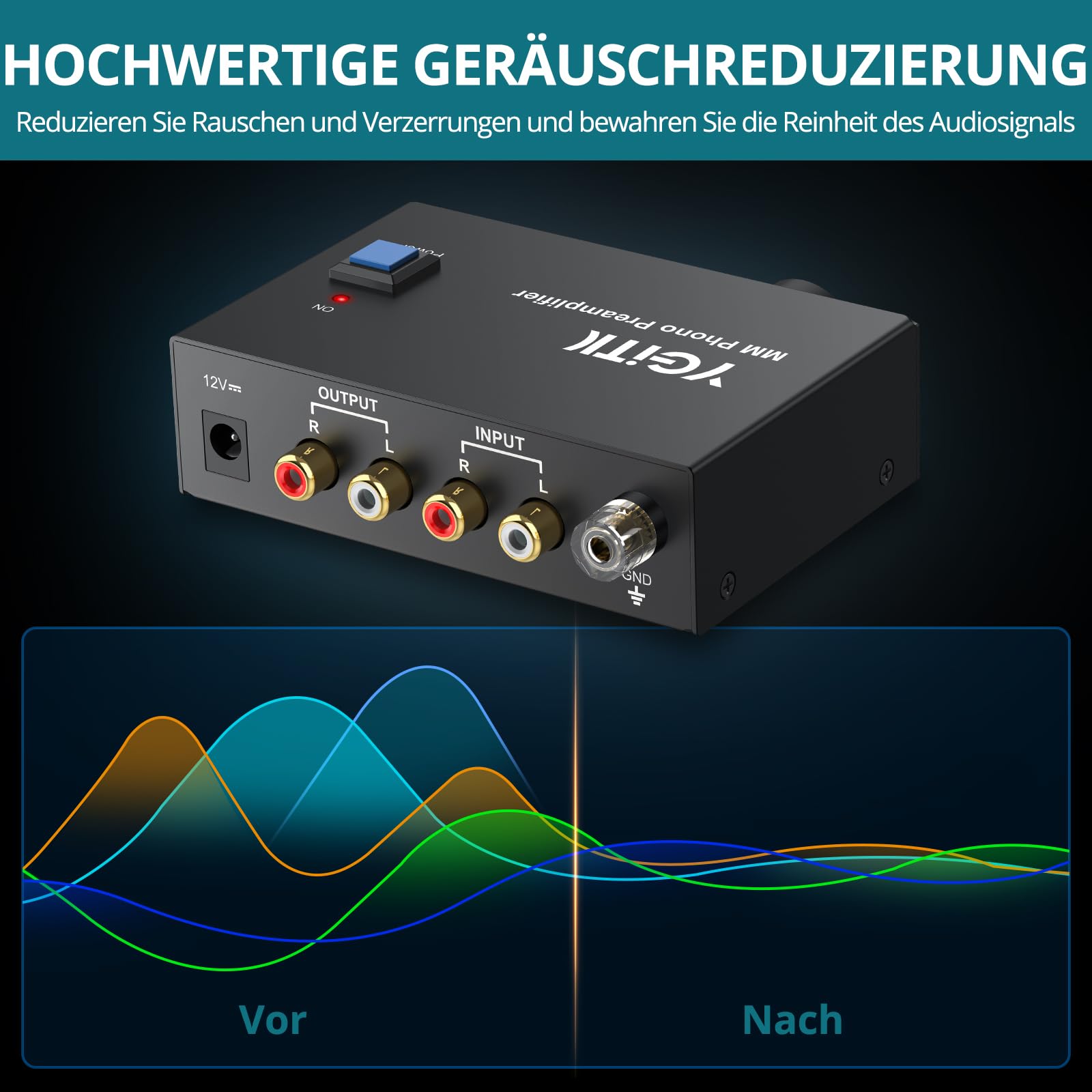 Phono Vorverstärker M/M mit Lautstärkeregler und Netzschalter, Vorverstärker für Plattenspieler RCA Input & Output, Phono Preamp Plattenspieler-Vorverstärker mit Pegel mit DC 12V Netzteil