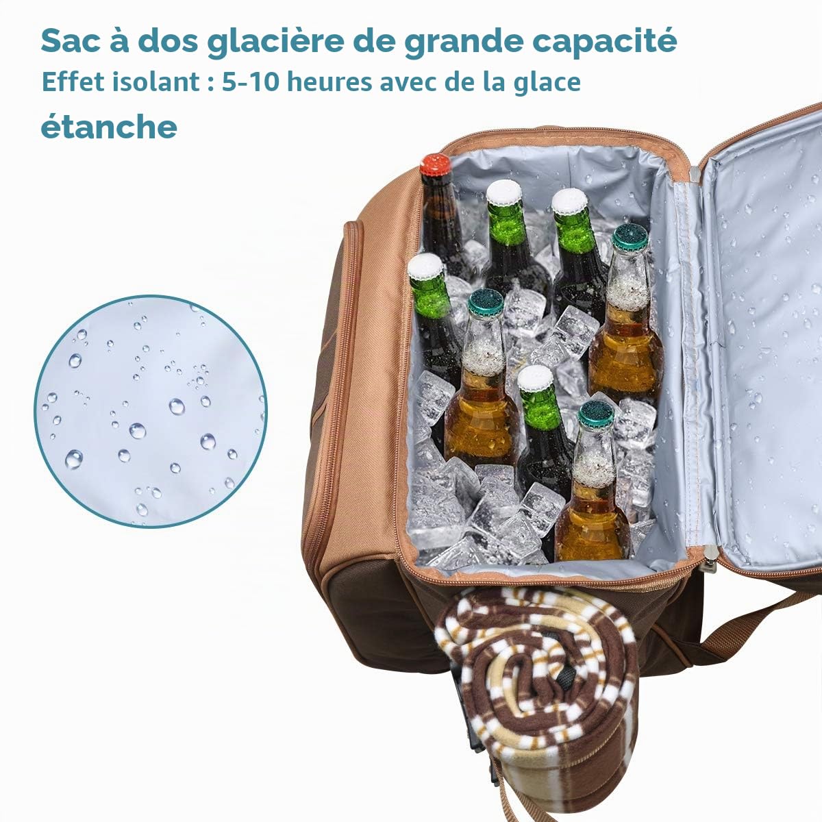 Hap Tim Sac à Dos de Pique-Nique pour 4 Personnes avec Compartiment Refroidisseur, Couverture en Polaire, Assiettes et Couverts Parfait pour Le Plein air, Le Sport, la randonnée, Le Camping
