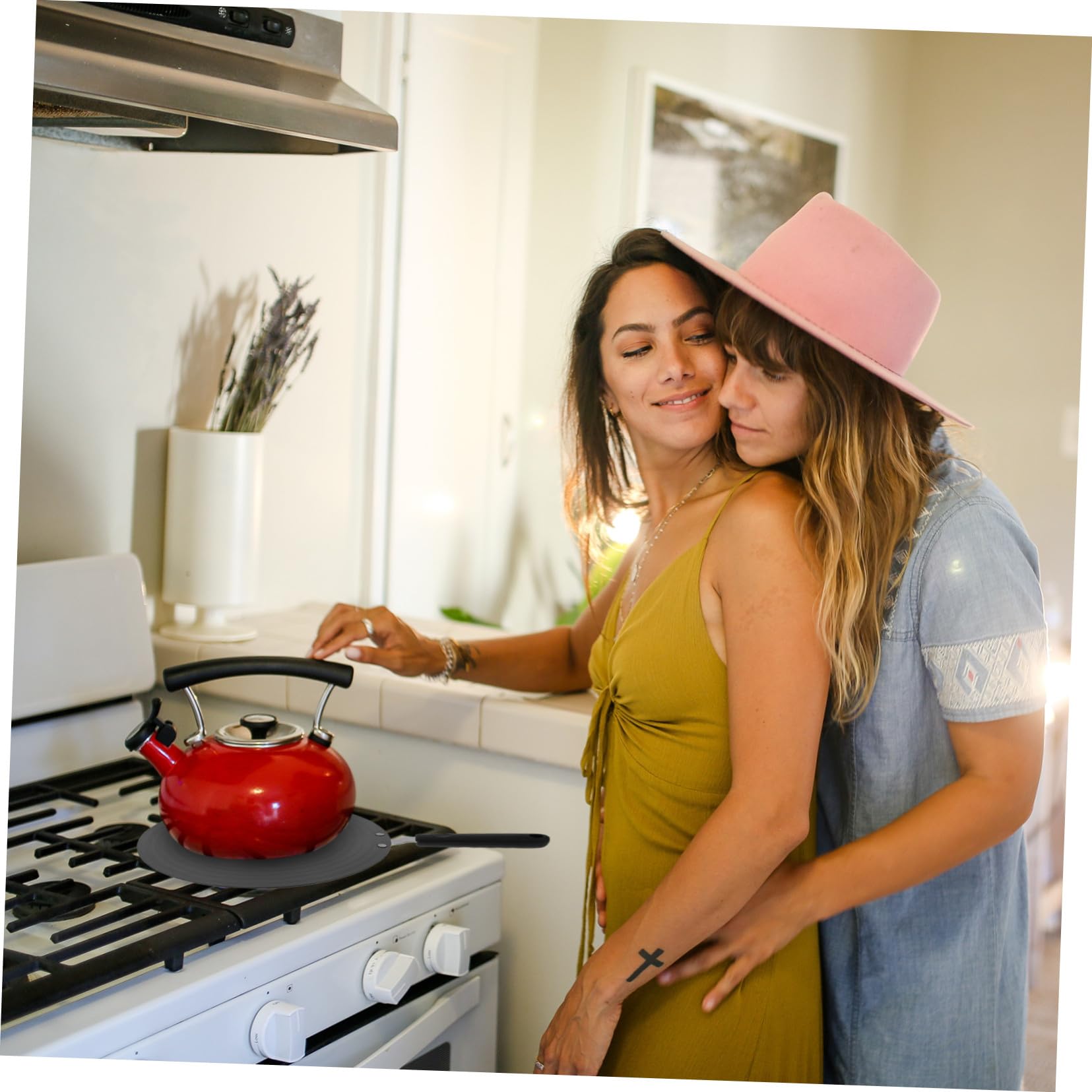 COLLBATH Placa Guía Térmica para Ollas 28cm X 3mm con Mango Desmontable Placa de Conducción Calor Antideslizante Multifuncional para Cocinas Gas y Eléctricos Bandeja Descongelación