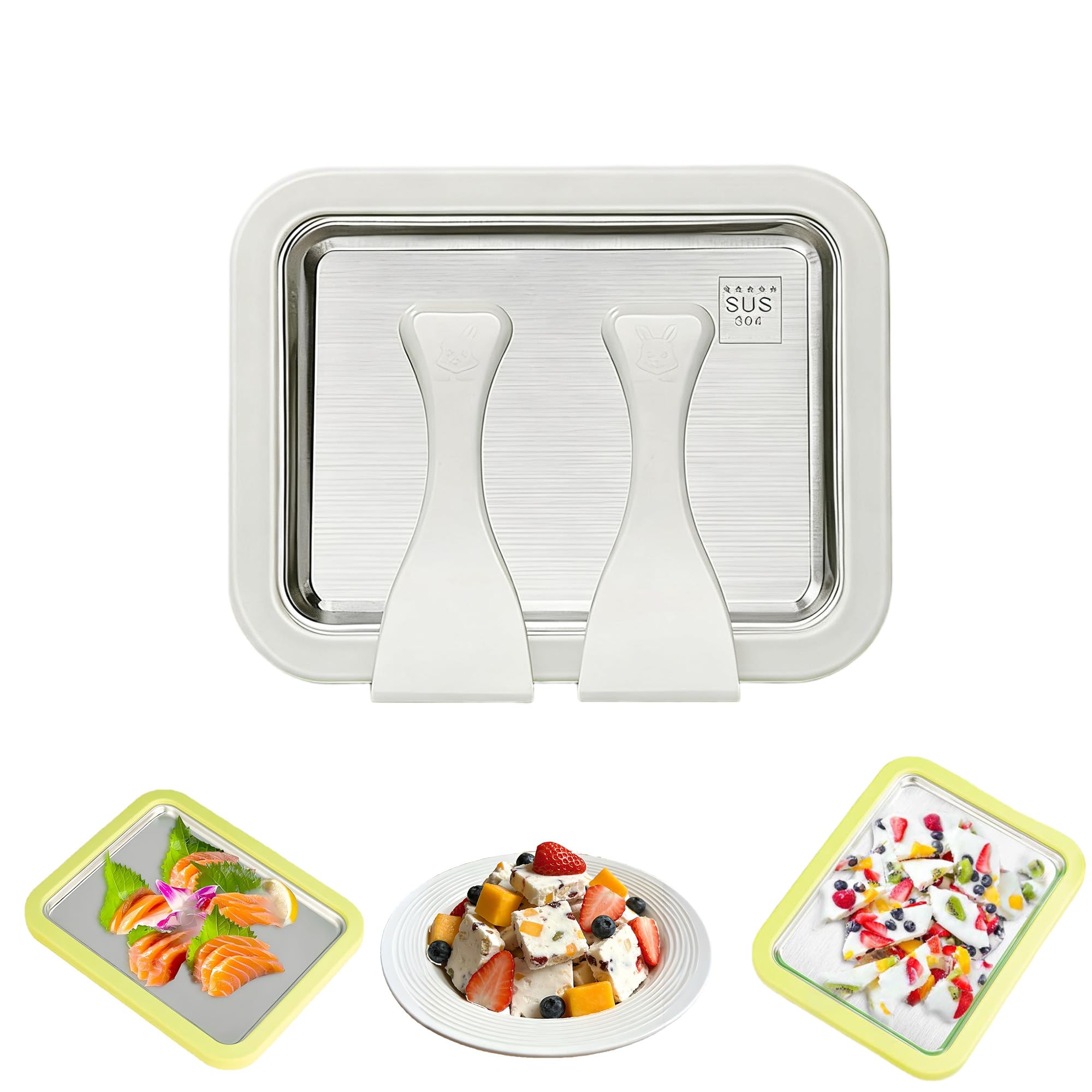 At Home Rolled Ice Cream Maker Kit with 2 Scrapers Stainless Steel Ice Cream Tray DIY Homemade Instant