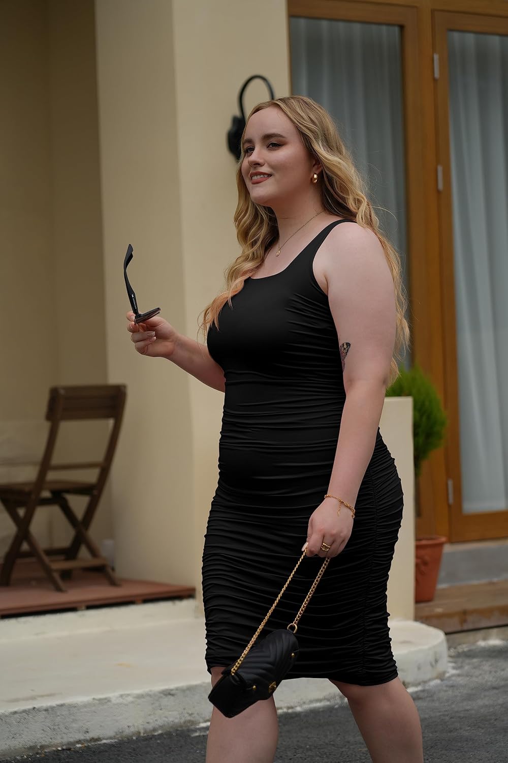 BEAGIMEG Women's Sexy Tank Top Bodycon Ruched Sleeveless Basic Midi Party Dress - Image 4