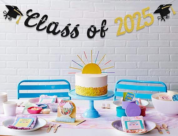 Class of 2025 Banner Class of 2025 Sign Graduation Party Decorations We are So Proud of You Congrats Grad Banner 2025 Senior High School Graduation Party Supplies Gold Black