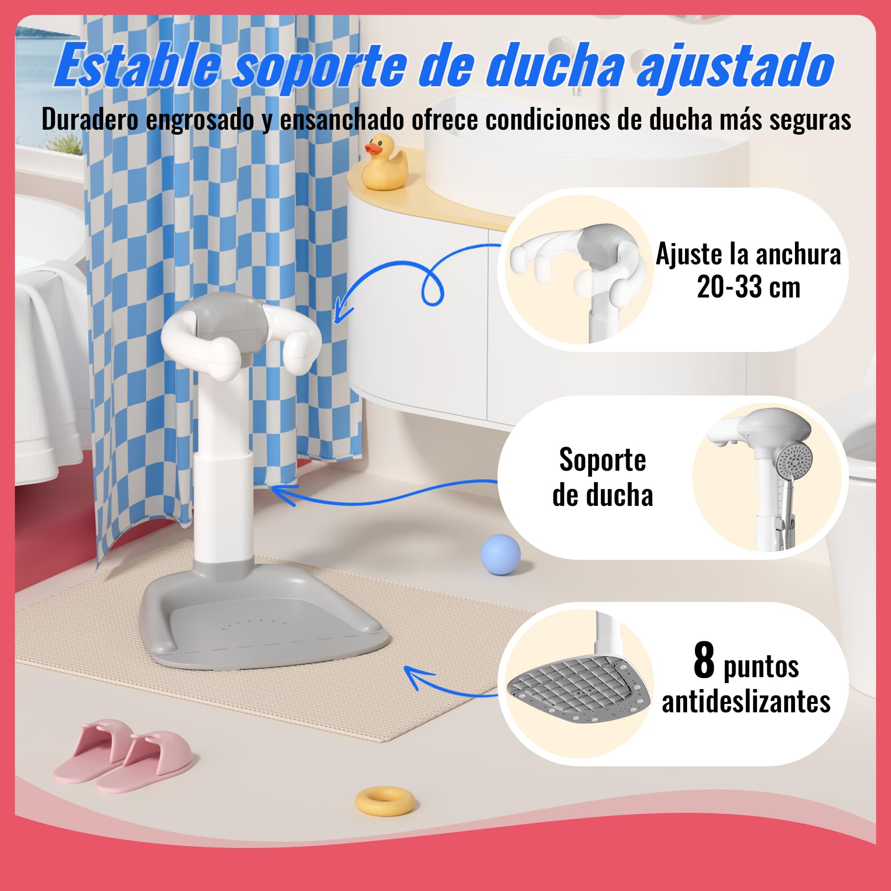Soporte Baño Bebe, Base Antideslizante Para Soporte Ducha Para Bebe, Ducha De Bebé Para Niños Pequeños (8-36 Meses), Ducha De Pie Como Reemplazo De Bañera De Bebé Y Asiento De Baño